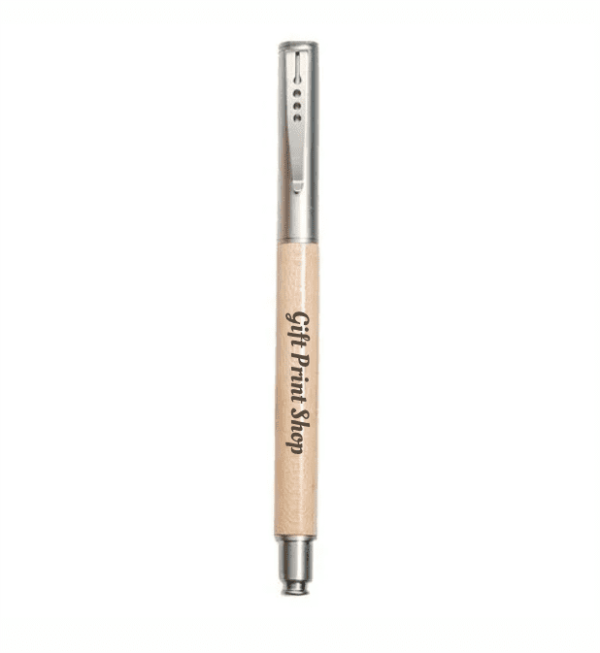 Cream Silver Wooden Roller Ball Pen