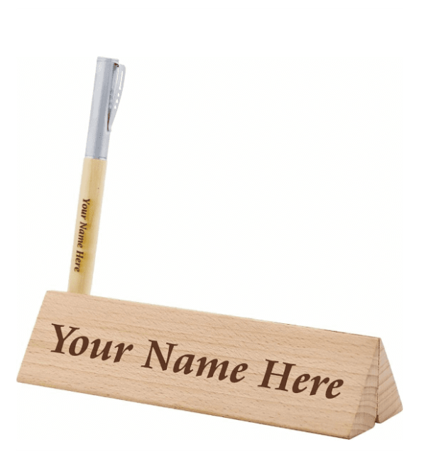 Wooden Desk Name Plate With Pen